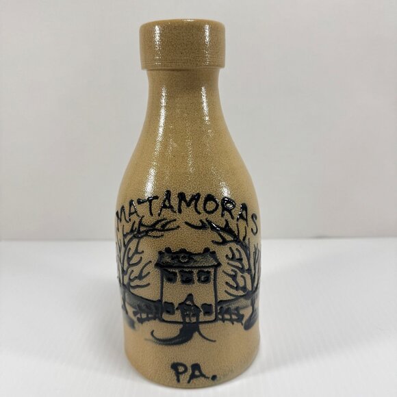 Vintage Maple City Pottery Jug Matamoras PA  Salt Glaze Blue - Picture 1 of 6